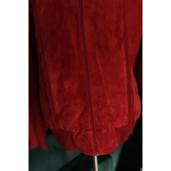 Vintage 80s 90s City Splits Red Burgundy Leather Suede Knit Zip Up Jacket - Picture 7 of 15